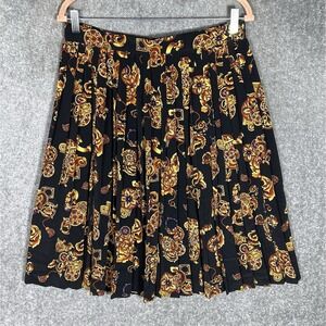 Vintage SK&Co Pleated Skirt Womens Sz 12 Black‎ Gold Red Purple Floral Medallion